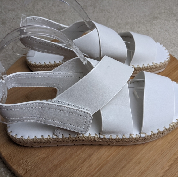 VINCE Tenison Espadrille Sandal White Leather Flat Low Platform Jute - Picture 12 of 16